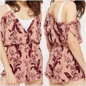 Topshop cold shoulder ruffle floral short romper